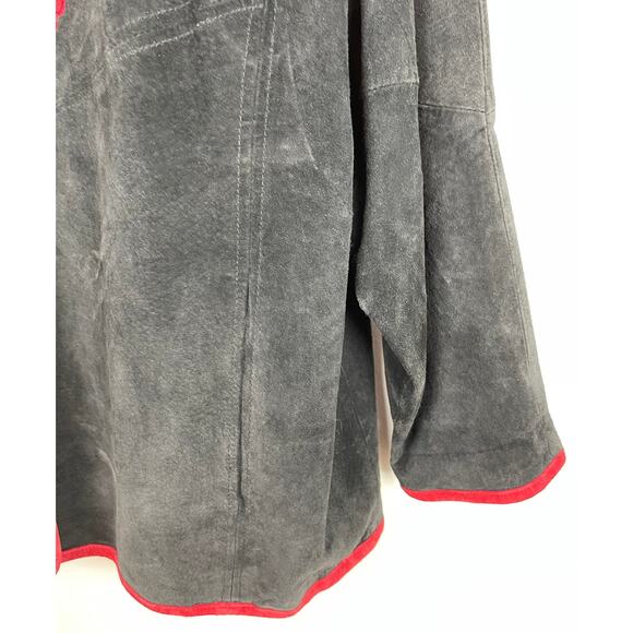 Womens Suede Jacket Black Red Floral Medium Linea by Louis Dell’Olio - Picture 5 of 12